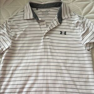 Under Armour Men's Polo Shirt - White with Gray Stripes
